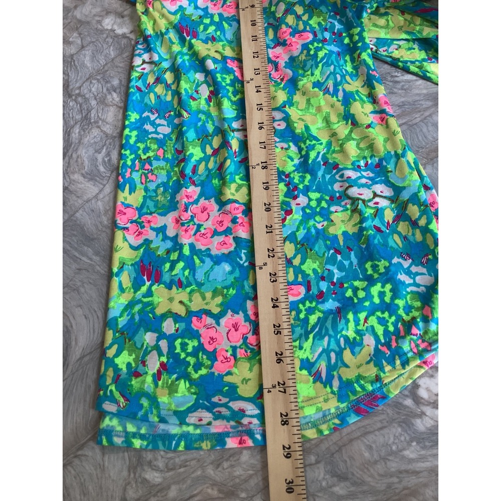 Dear Scarlett Lizzy-56 Floral V-Neck Roll Tab Sleeve Blouse Blue Pink Green L - Picture 7 of 7